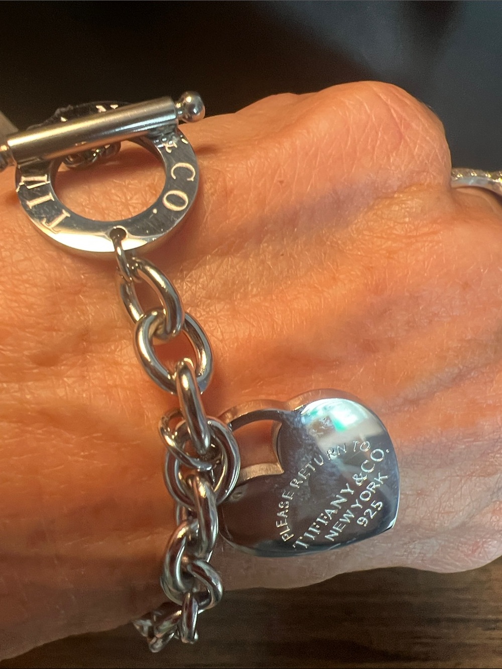Silver Heart Tag Toggle Bracelet
